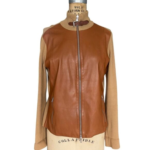 Lauren Ralph Lauren Brown Leather & Knit Jacket - Medium - Picture 1 of 8